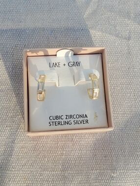 Lake + Grey Hoop Earrings - Cubic Zirconia